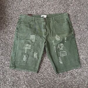 Olive Distressed Jean Shorts